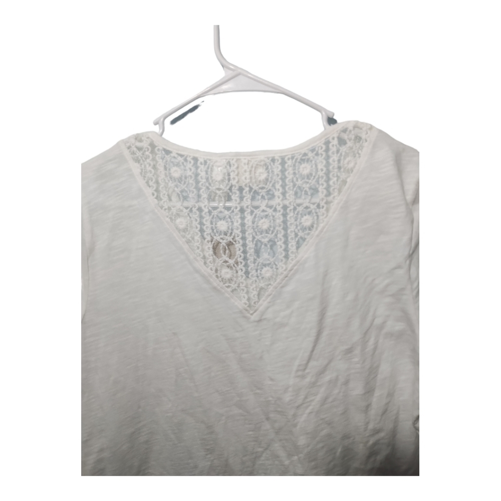Chicos Zenergy Retreat V Neck Lace Yoke Tee Top Blouse White Size 2 or US Lg - Picture 2 of 6